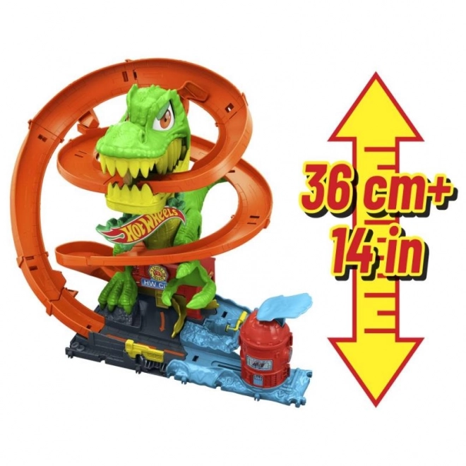 T-rex valt het brandweerstation aan uit Hot Wheels City