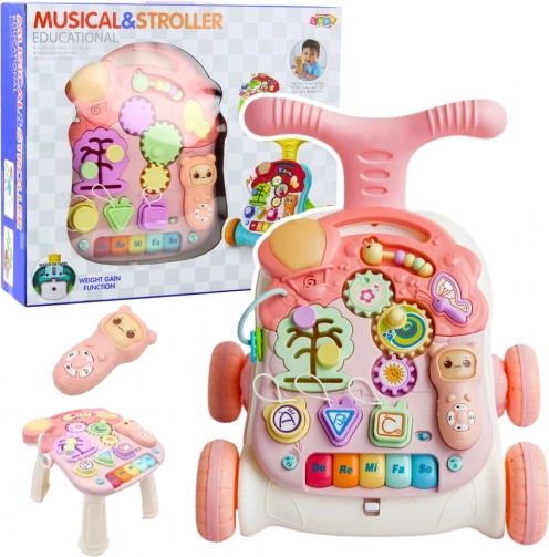 Educatieve looptrainer met interactief paneel 5-in-1 roze