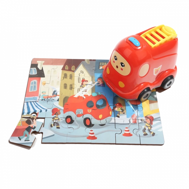 TOP BRIGHT Houten puzzel met speelgoed: Brandweerauto 24 stukjes
