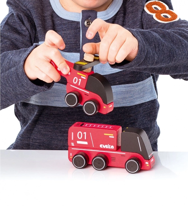 CUBIKA 15559 Brandweerman - houten speelgoedauto met helikopter