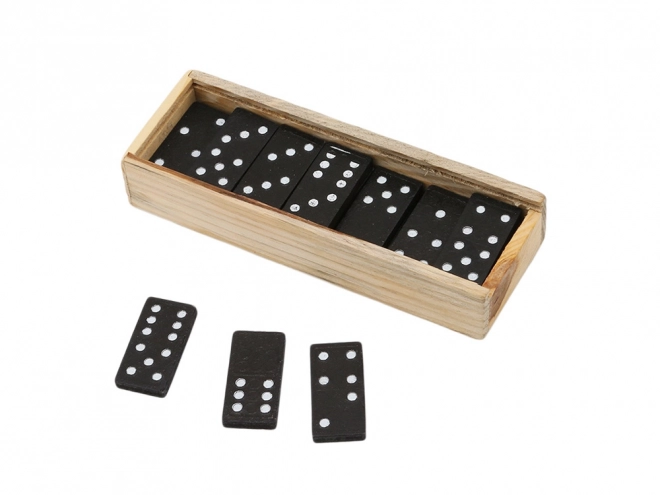 Houten domino in een doos