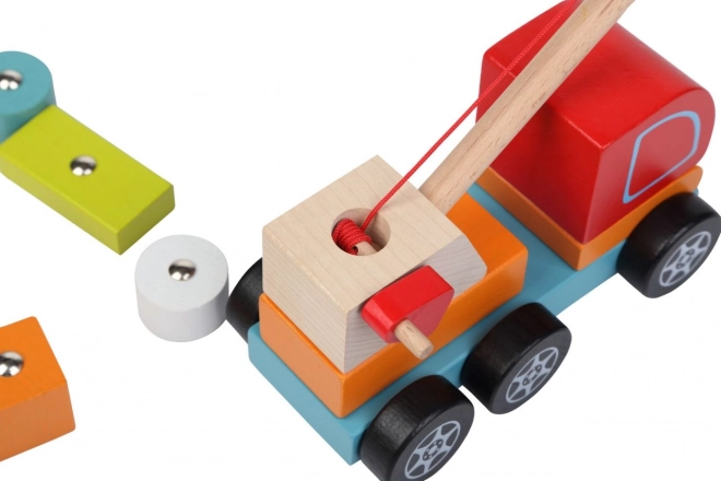 CUBIKA 13982 Kraanwagen met magneet - houten puzzel 14 stukken
