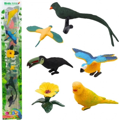 Set miniatuur exotische vogels Hibiscus geel 4-11 cm 6 stuks