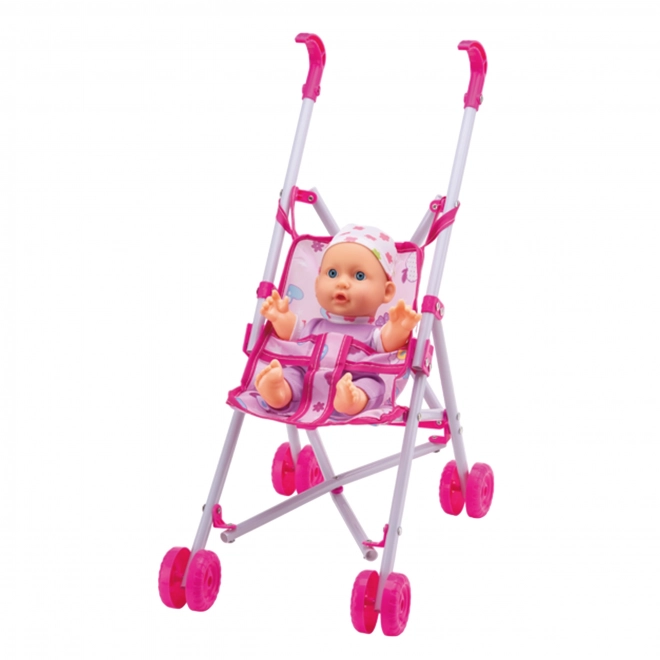 Woopie eerste kinderpop met kinderwagen en eetset