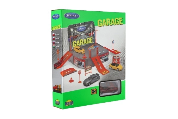 Speelgoedgarage met auto Welly Porsche