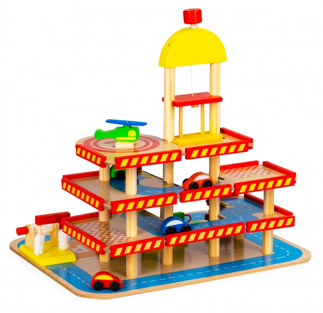 ECOTOYS Houten meerlaagse garage met lift, helihaven en extra accessoires