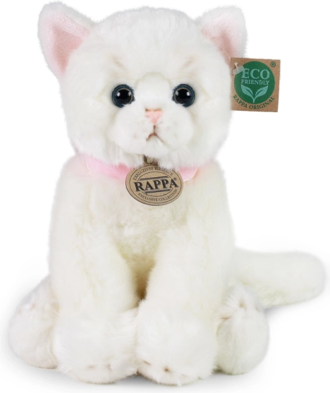 Rappa Pluche witte kat met roze halsband