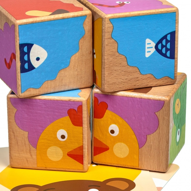 Lucy & Leo Co dieren eten - 4 houten puzzelblokken