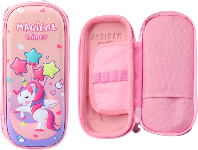 Roze etui met 3D eenhoorn, tweekamer 24 × 11 × 7 cm