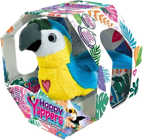Interactieve pluchen papegaai Happy Yappers – blauw, pratend en woorden herhalend