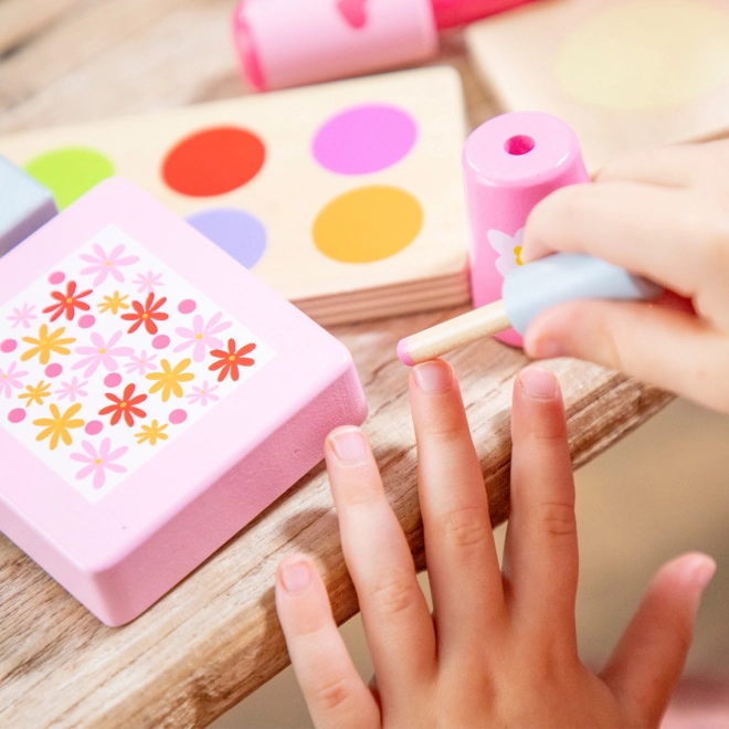 Houten make-up set in een koffertje