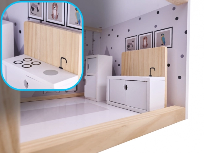Licht houten poppenhuis met meubels - 80cm