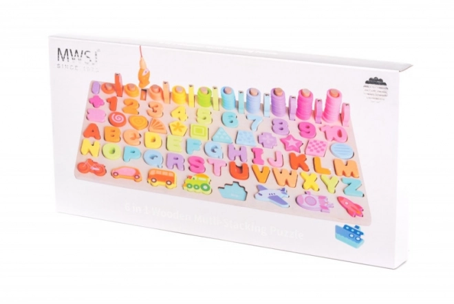 Houten puzzel 6-in-1 Nummers Letters Vissen