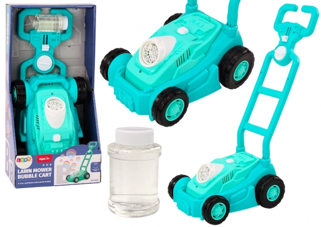 Blauwe zeepbel grasmaaier met handvat