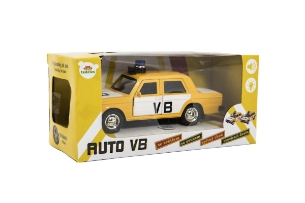 Politiewagen VB metaal/plastic 12cm met terugtrek aandrijving, op batterijen met licht en geluid in doos 15x7x7cm