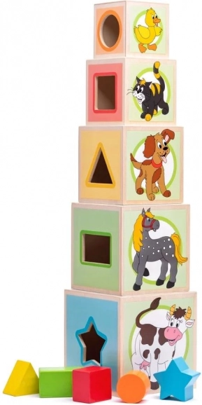 Houten stapelbekers met vormen – toren met sorteerder