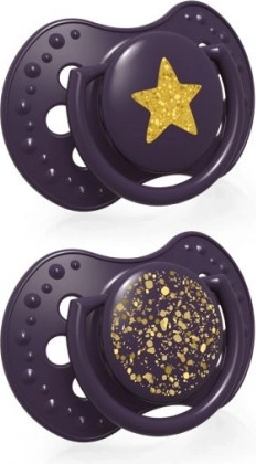 LOVI siliconen dynamische fopspeen Stardust 0-3 m 2 stuks paars