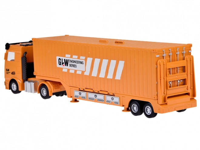 Interactieve set vrachtwagen met uitklapbare oplegger, kraan en heftruck