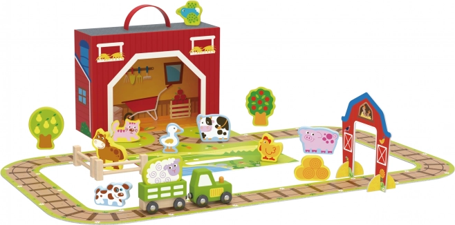 Houten boerderij in koffer Tooky Toy