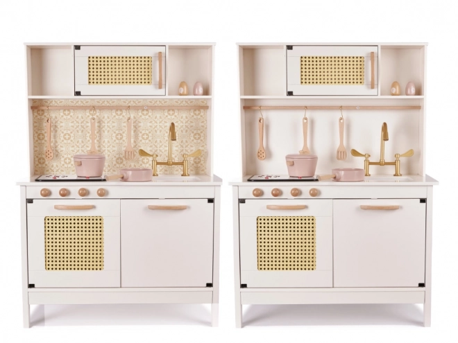 Kinder retro houten keuken met accessoires Boho