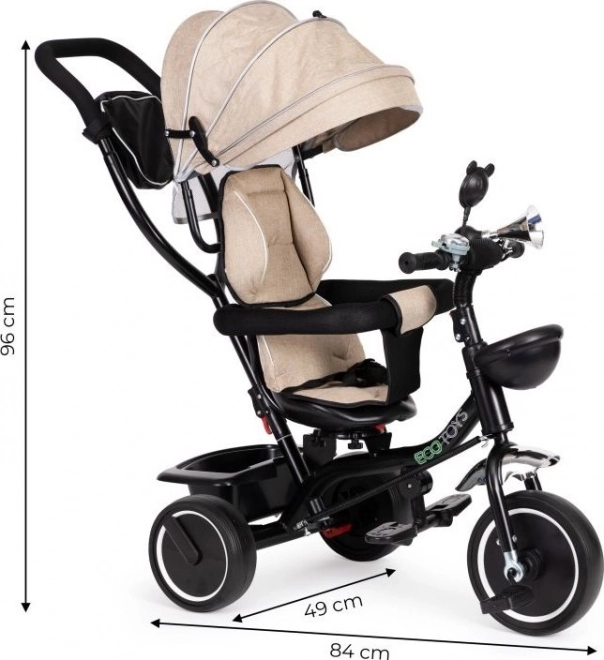 ECOTOYS Driewieler met kap en duwstang beige