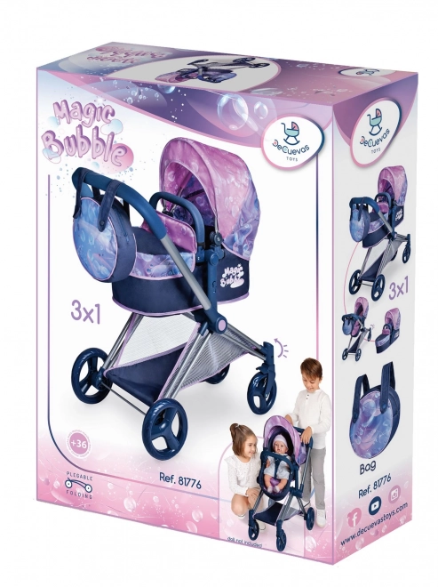 DeCuevas 81776 Opvouwbare poppenwagen 3 in 1 met tas Magic Bubble 2024 - 73 cm