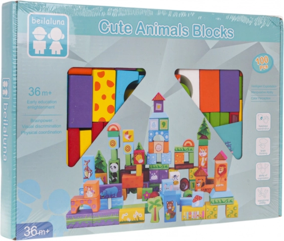 Set houten blokken dieren 100 stuks