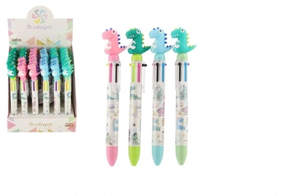 Pen/Dinosauruspen zes kleuren plastic 17cm 4 kleuren