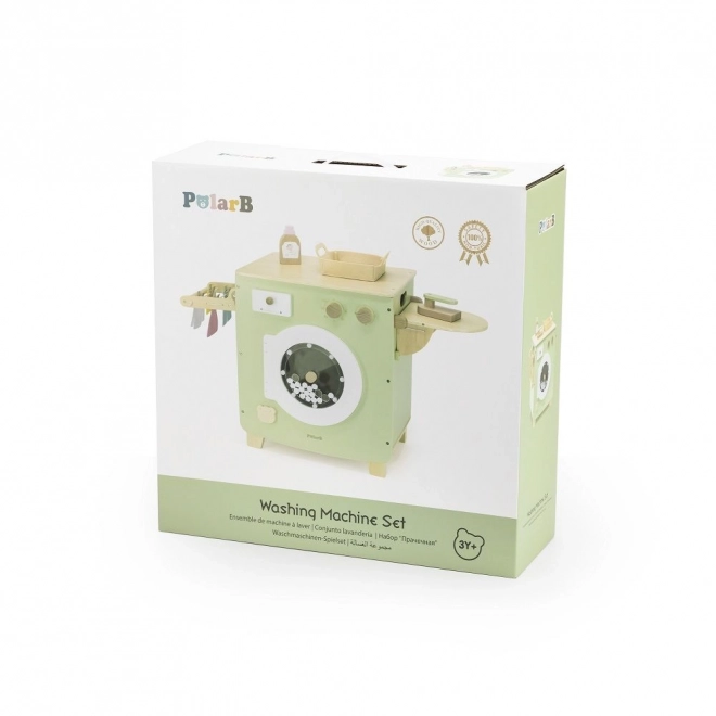 Houten wasmachine met plank, droger en accessoires
