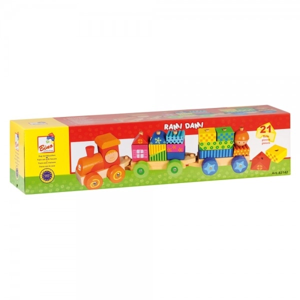 Houten trein met huisjes 21 stuks