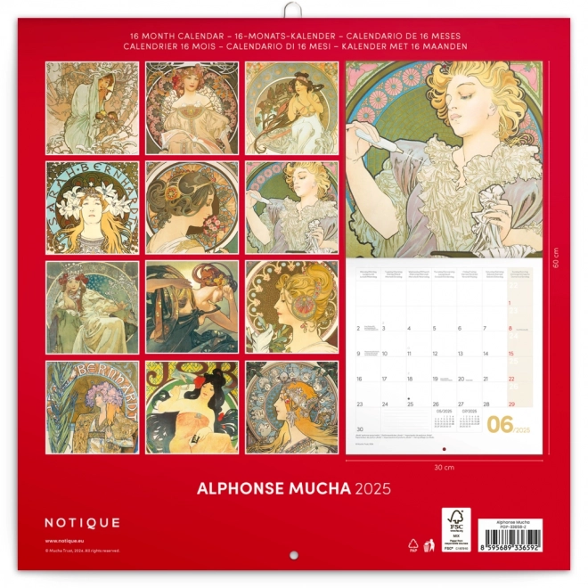 Notitiekalender Alfons Mucha 2025, 30 × 30 cm