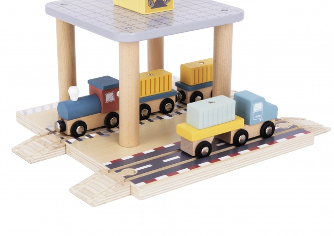 Houten set met havenkraan