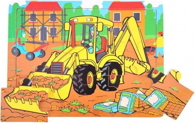 BIGJIGS TOYS houten puzzel graafmachine, 9 stukjes