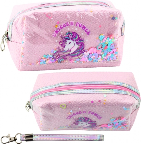 Sprookjesachtige roze etui met eenhoorn en confetti