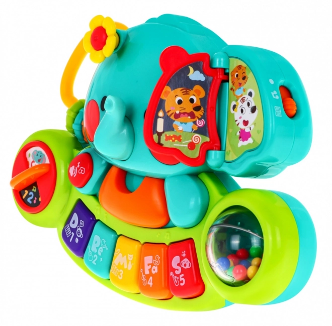 Interactieve olifant met mini piano voor kinderen vanaf 6m+ Muziekspeeltje en rammelaar