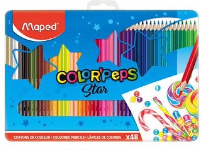 Driehoekige kleurpotloden Maped Color'Peps 48 stuks in een metalen doos
