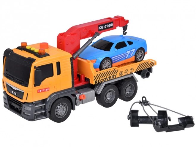 Speelgoedauto met bergingsvoertuig met licht en geluid SUPER beweegbare HDS-kraan