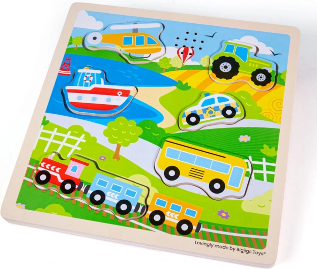 Houten inlegpuzzel met geluiden - Vervoermiddelen