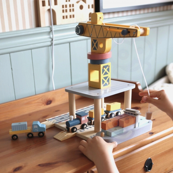 Houten set met havenkraan