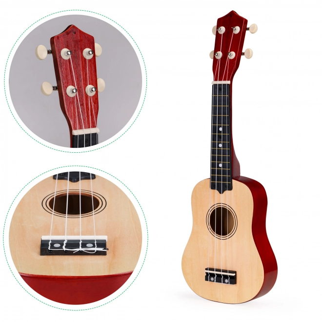 Kinder houten ukulele met 4 nylon snaren, bruin ECOTOYS