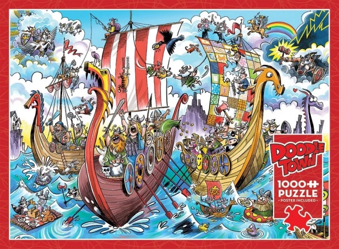 Puzzel DoodleTown: Vikingsche Expeditie 1000 Stukken