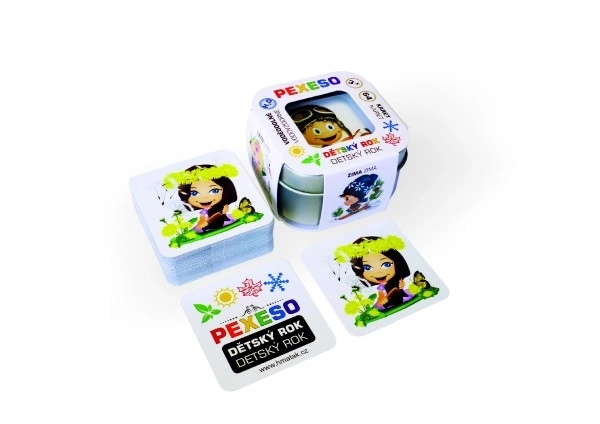 Pexeso Kinderjaar - waterbestendig, 64 kaarten in een metalen doosje 6x6x4cm