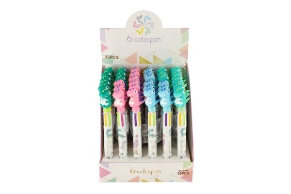 Pen/Dinosauruspen zes kleuren plastic 17cm 4 kleuren