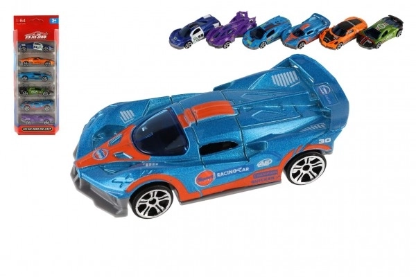 Auto sport 6st metalen/kunststof 8cm met vrije loop in doosje 10,5x27,5x4cm
