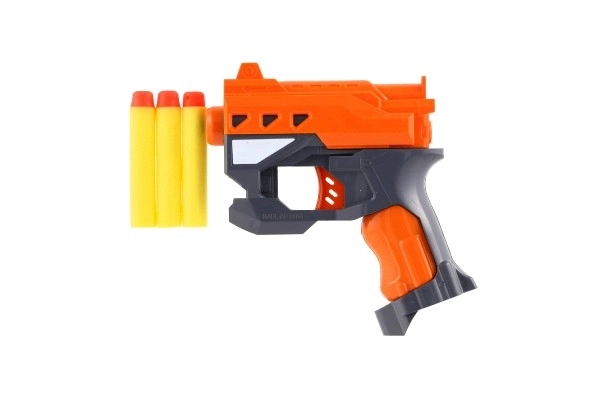 Schuimpistool 12x14cm plastic + 3 stuks kogels 2 kleuren op kaart