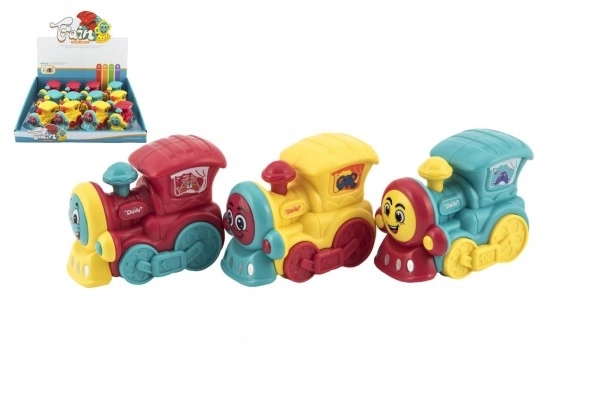 Trein/locomotief kunststof 8cm voor de kleintjes op traagheidsmotor 3 kleuren