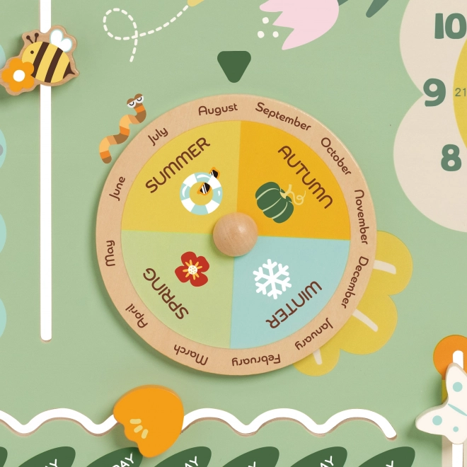 Houten educatieve kalender in het Engels