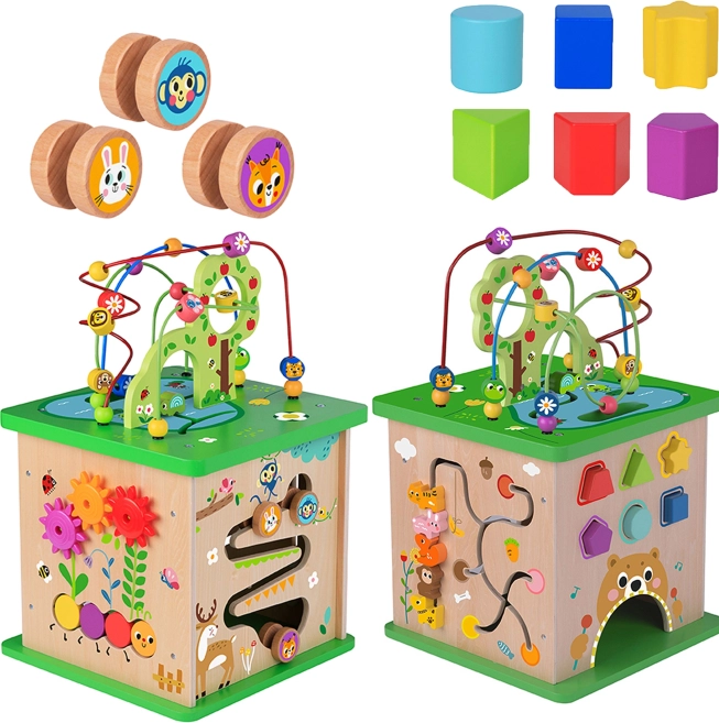 TOOKY TOY houten educatieve kubus 5-in-1 met dieren