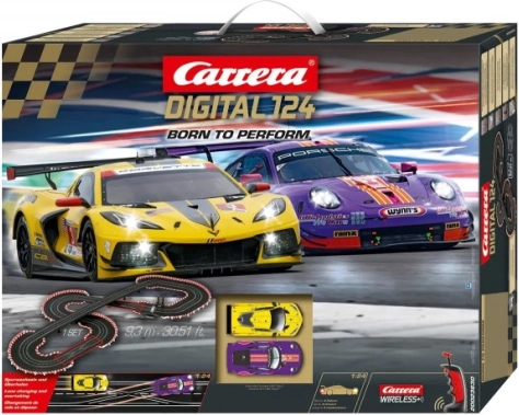 Carrera Digital 124 racebaan Born to Perform 9,3 m met Porsche 911 RSR en Chevrolet Corvette