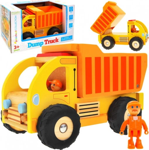 Houten kiepwagen met bewegend laadbed voor kinderen